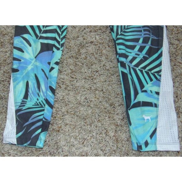 Womens Victorias Secret PINK Yoga Crop Pants Medium Blue Floral Elastic Waist - Picture 3 of 5